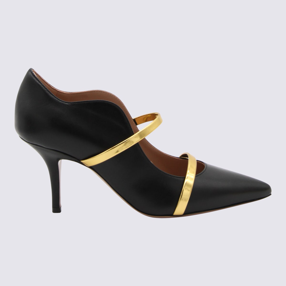Shop Malone Souliers Black And Gold Leather Maureen Pumps