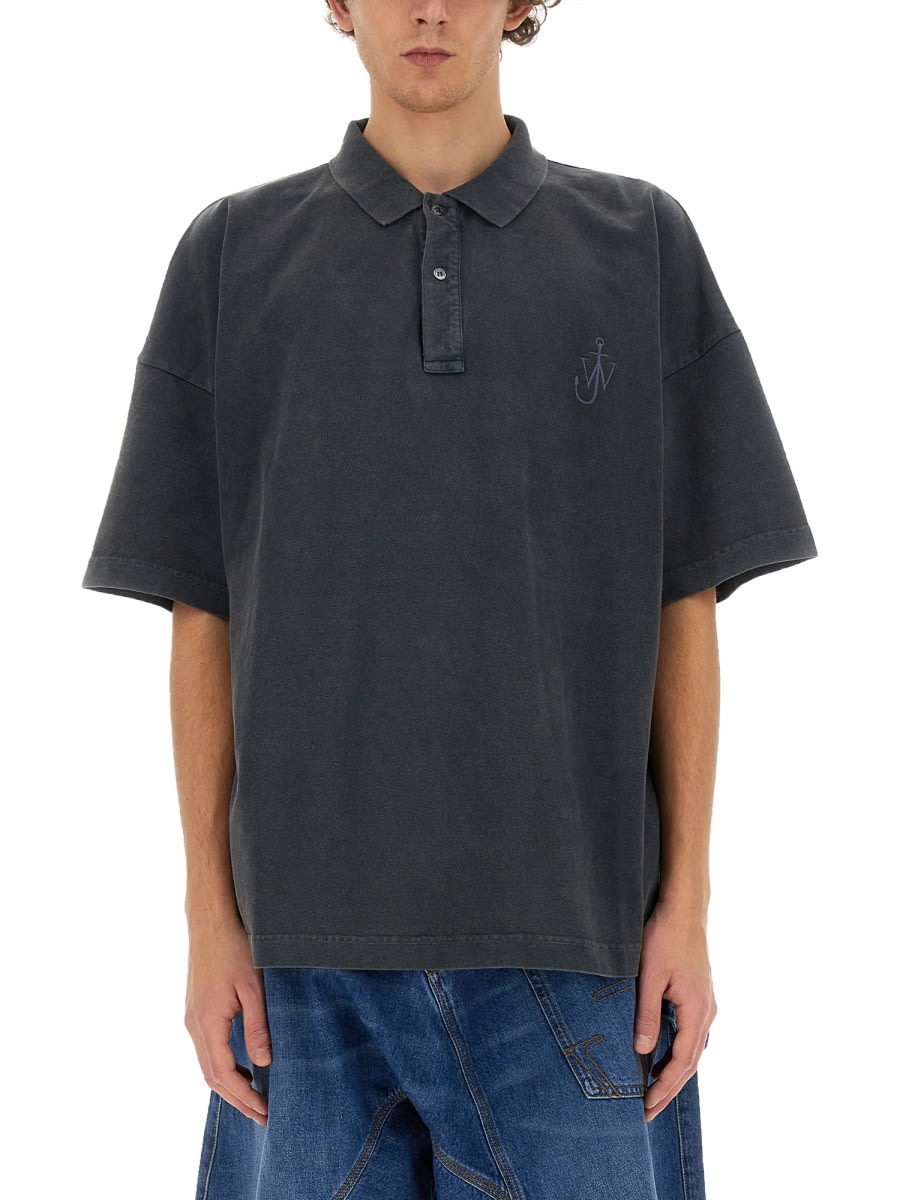 Shop Jw Anderson Polo With Logo In Charcoal
