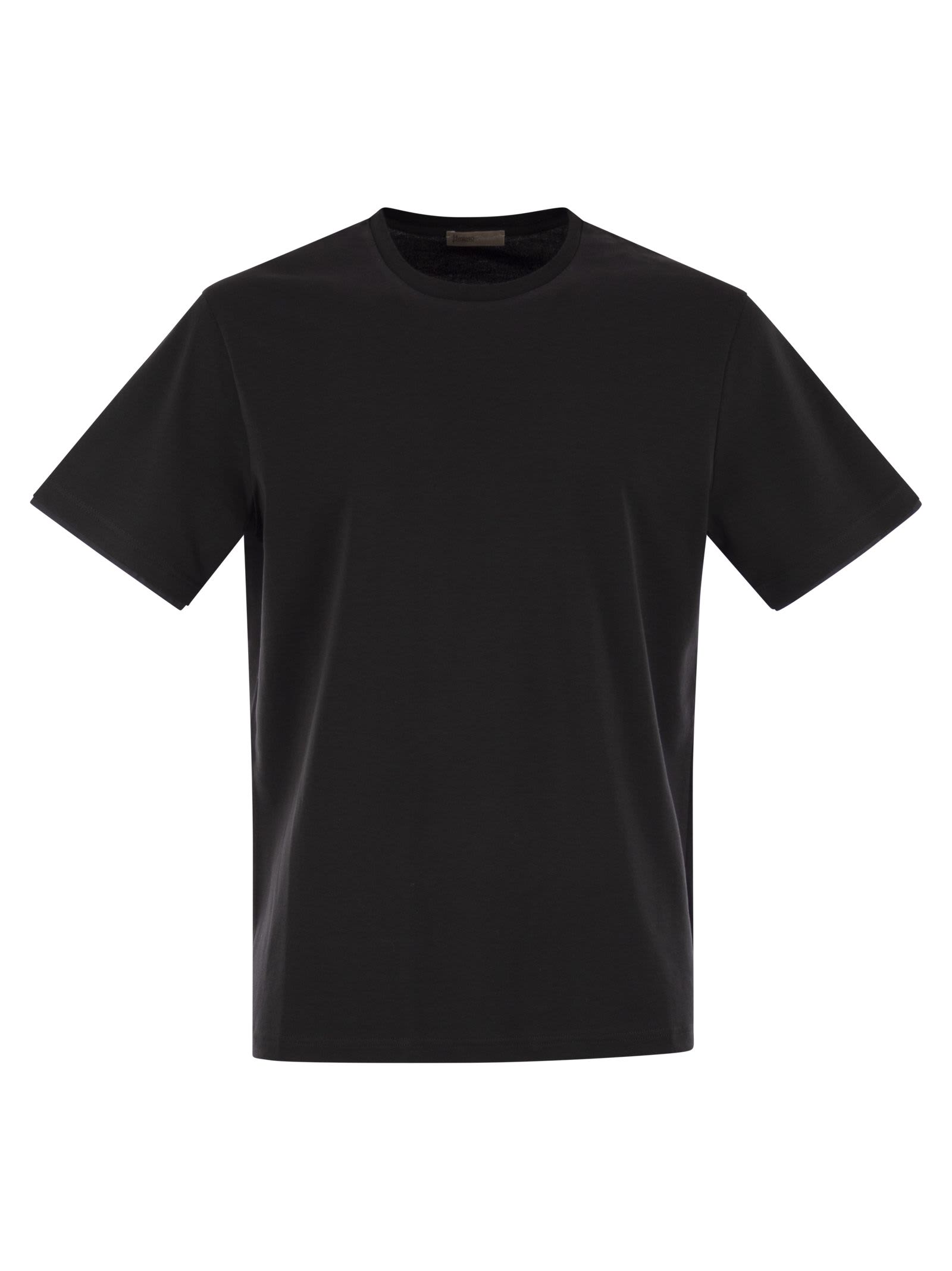 Herno Men Resort T-shirt In Cotton And Light Stretch Nylon In Black