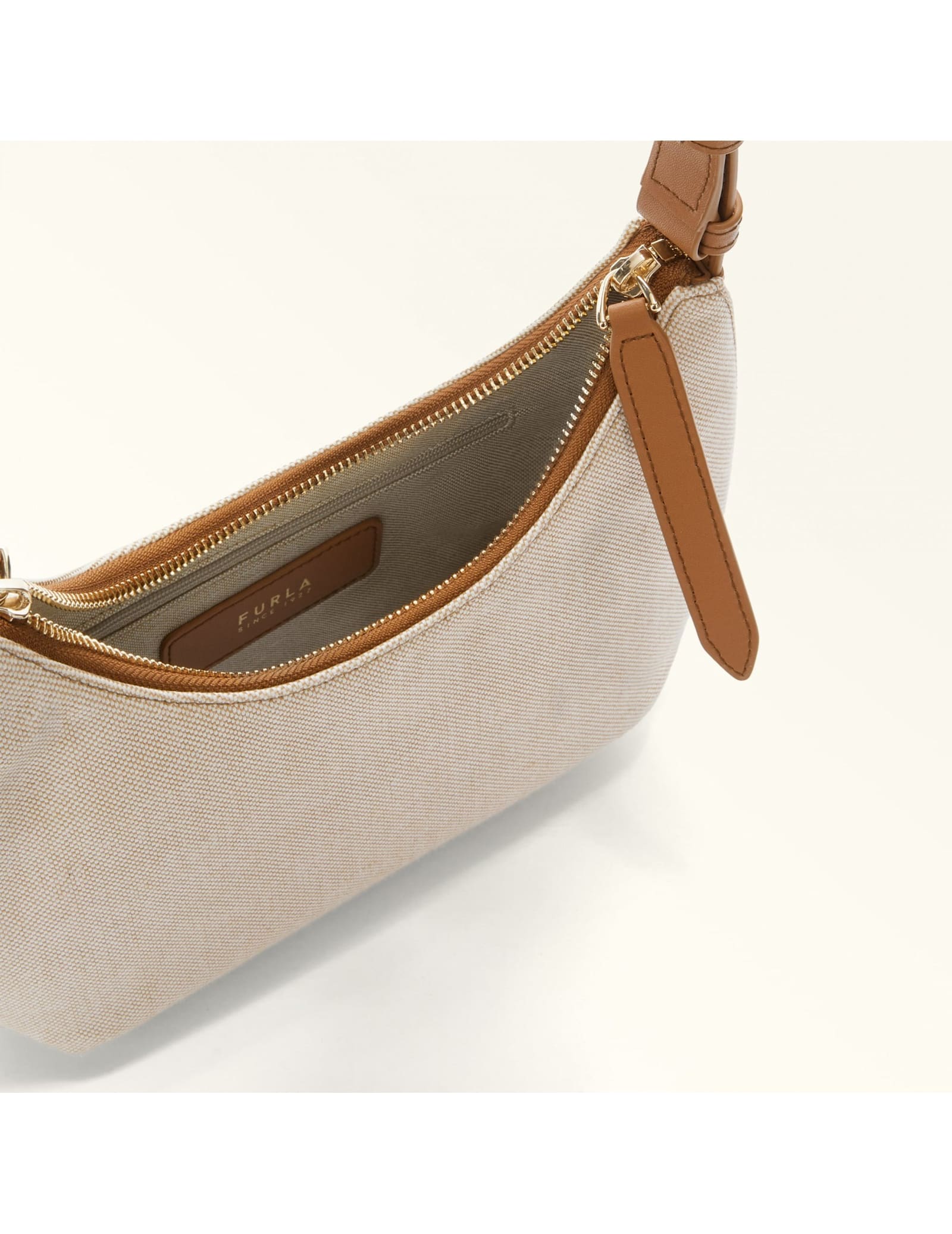 Furla Canvas And Leather Drop S Crossbody Bag Natural Color
