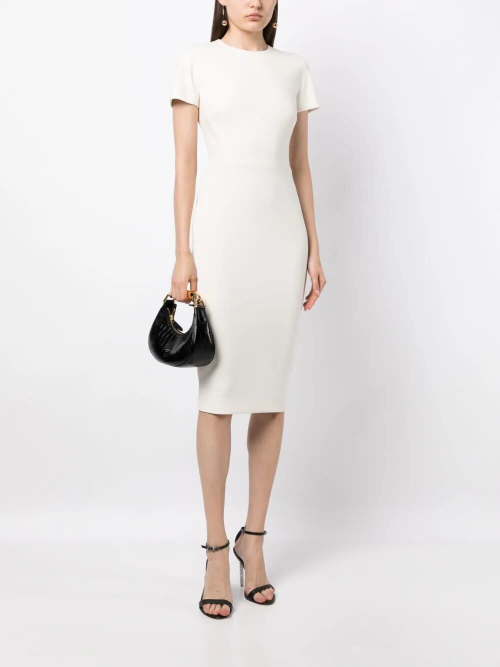 Shop Victoria Beckham T Shirt Fitted Dress In Ivory