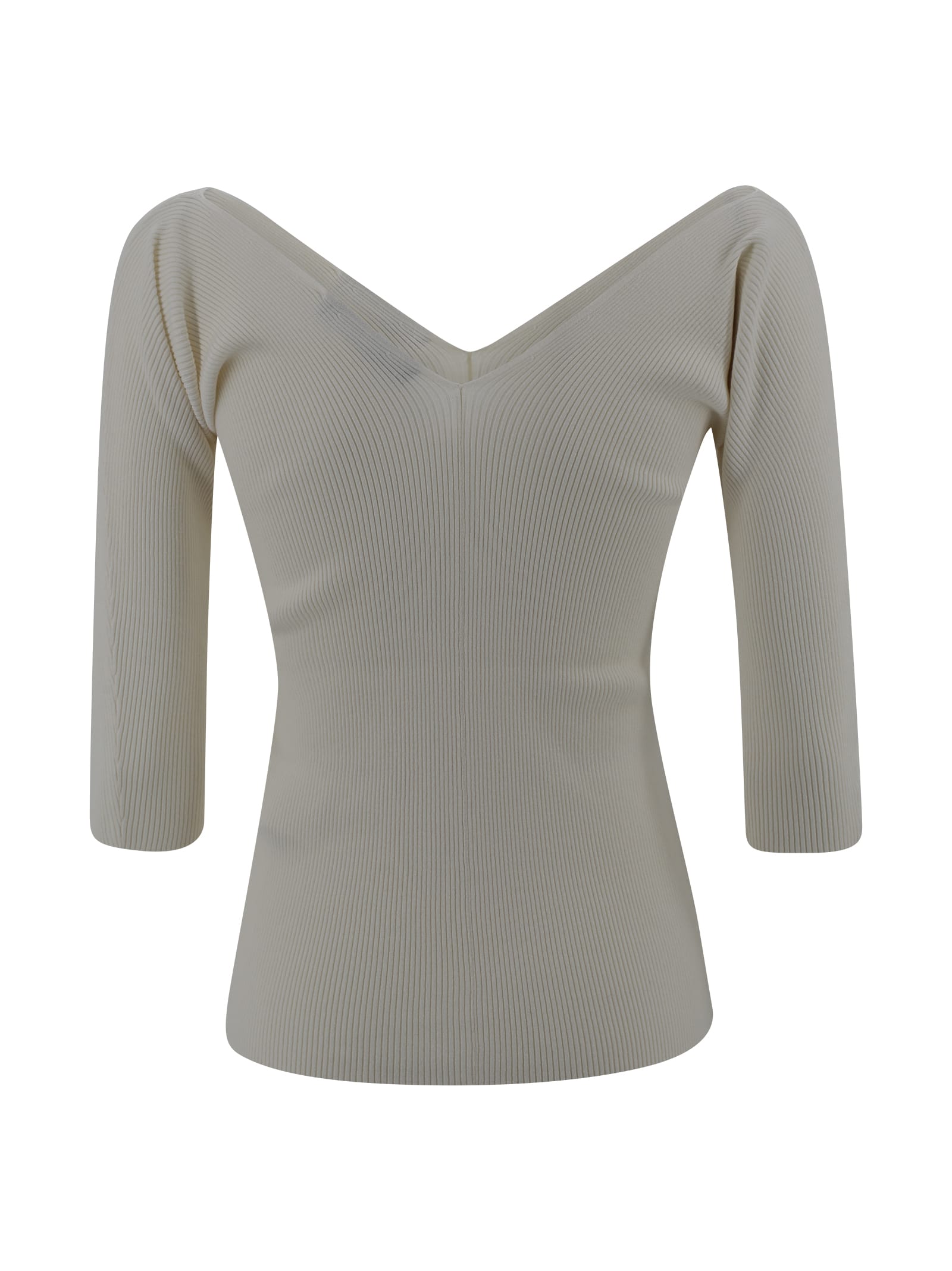 Shop Weekend Max Mara V-shaped Viscose Ribbed Sweater In White