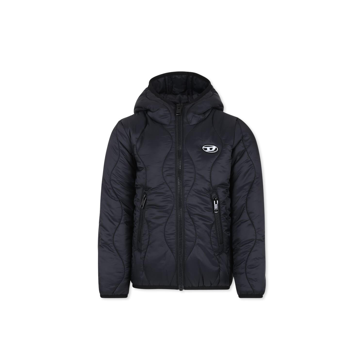 Shop Diesel Black Down Jacket For Kids With Logo