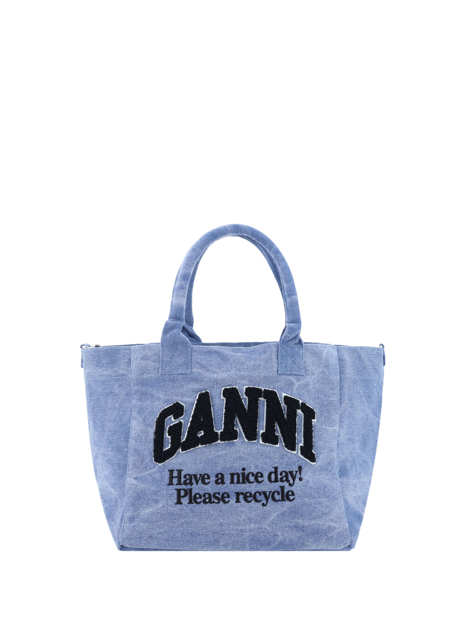 Shop Ganni Easy Shopper Handbag In Light Blue Vintage
