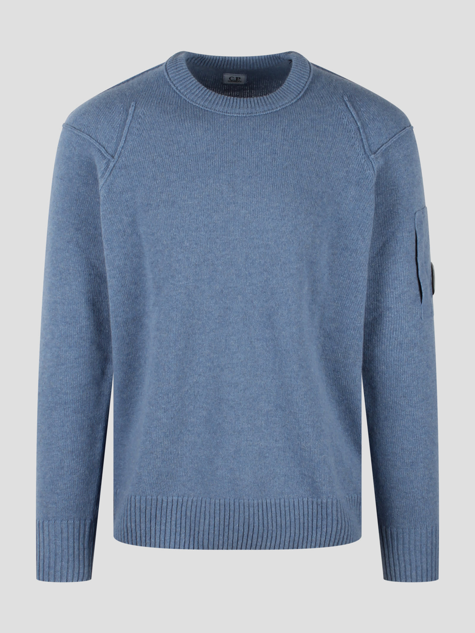 Shop C.p. Company Lambswool Grs Crew Neck Knit In Blue