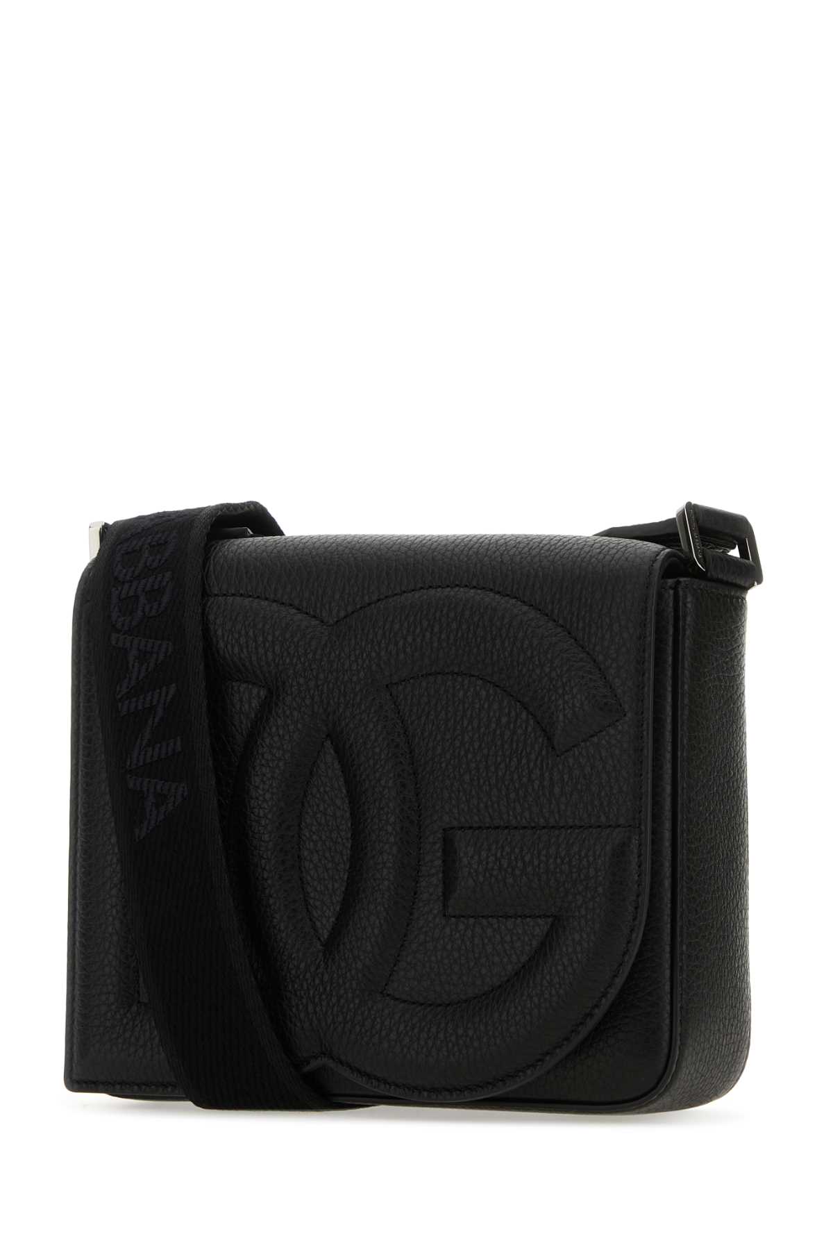 Dolce & Gabbana Black Leather Medium Dg Logo Bag Crossbody Bag