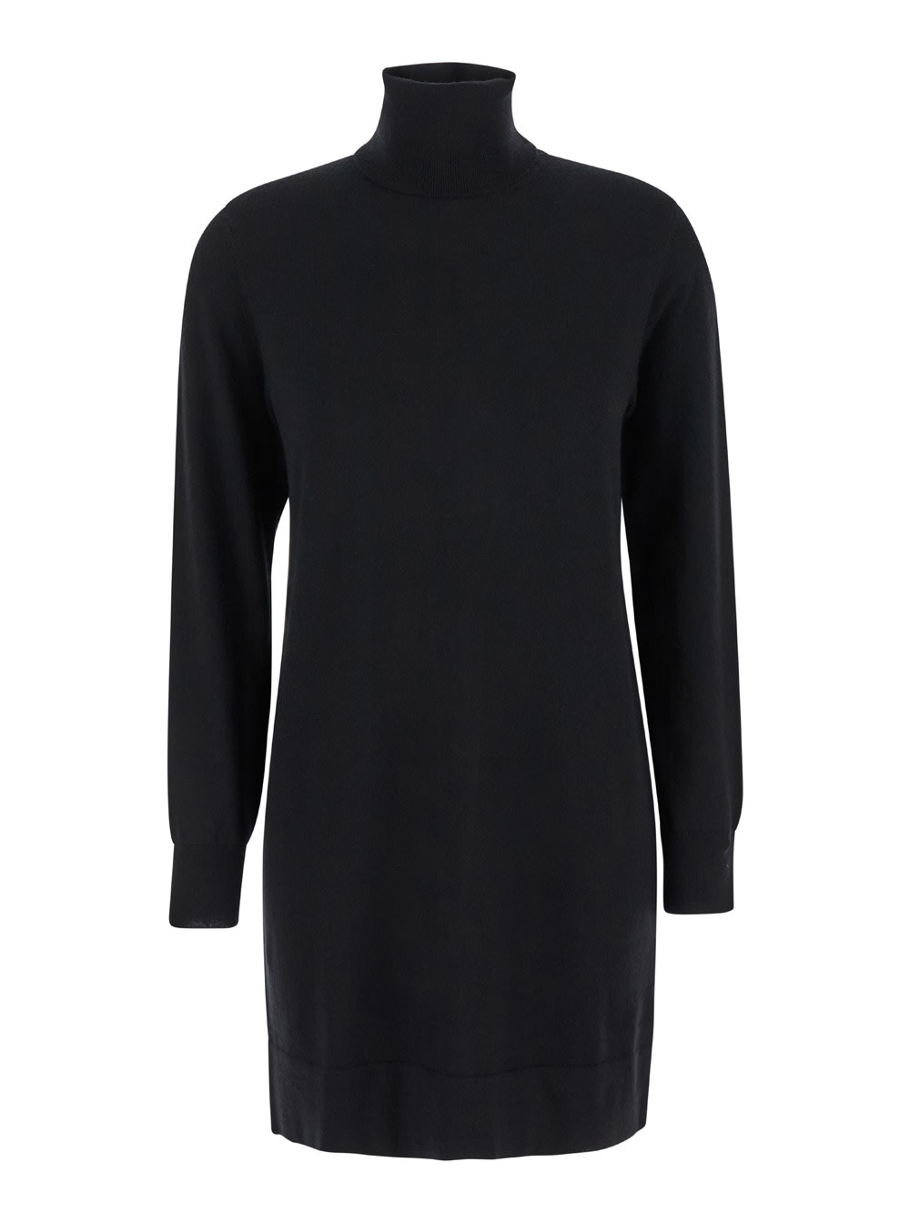 Shop P.a.r.o.s.h Black Turtleneck Short Dress In Fabric Woman