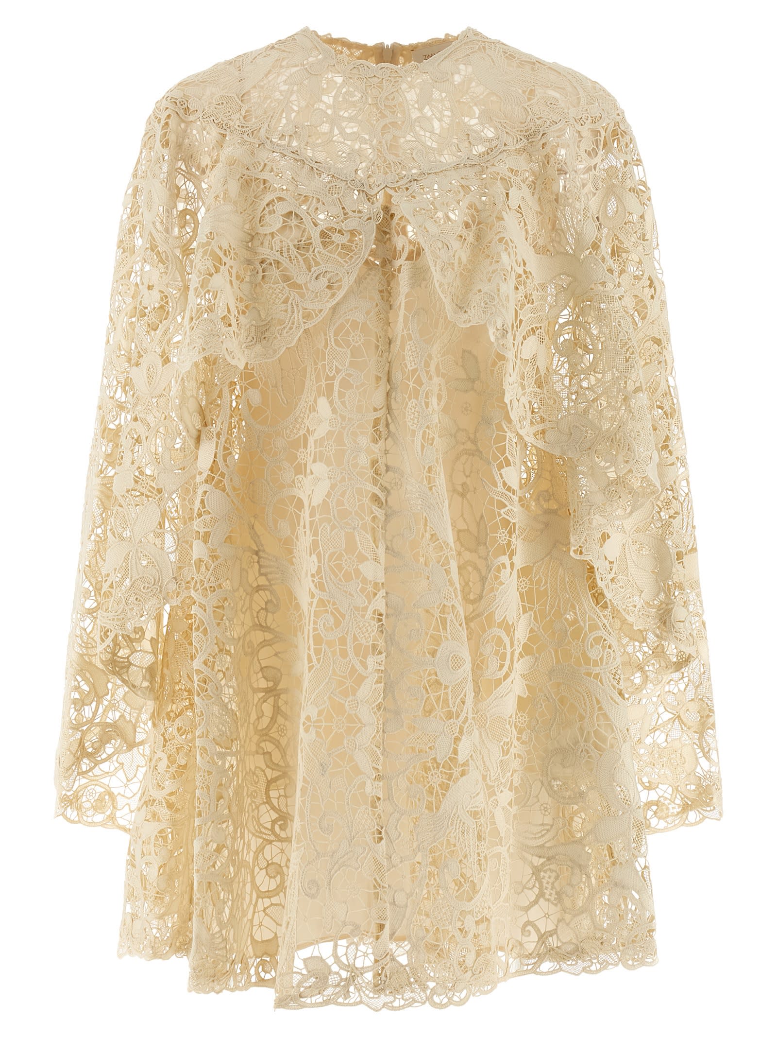 Zimmermann Memento Bird Lace Mini Dresses Beige In Gold