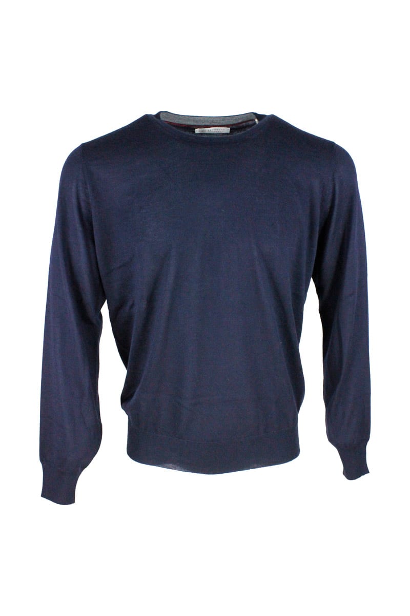 Brunello Cucinelli Light Crewneck Sweater In Cashmere And Silk