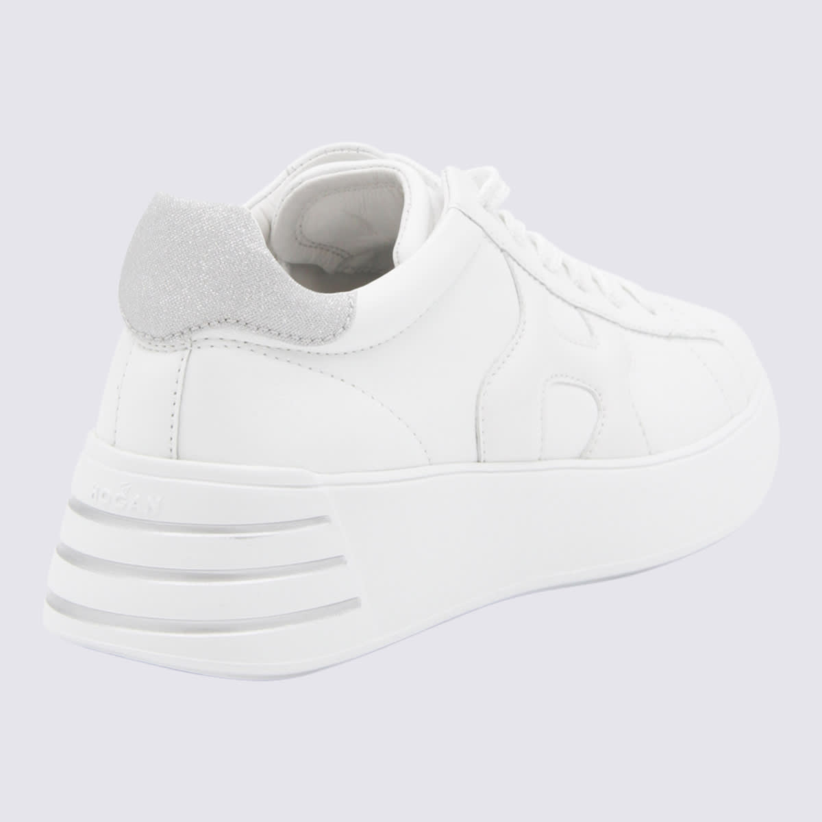 Shop Hogan White And Silver Glitter Leather Rebel Sneakers In White Glitter Argento