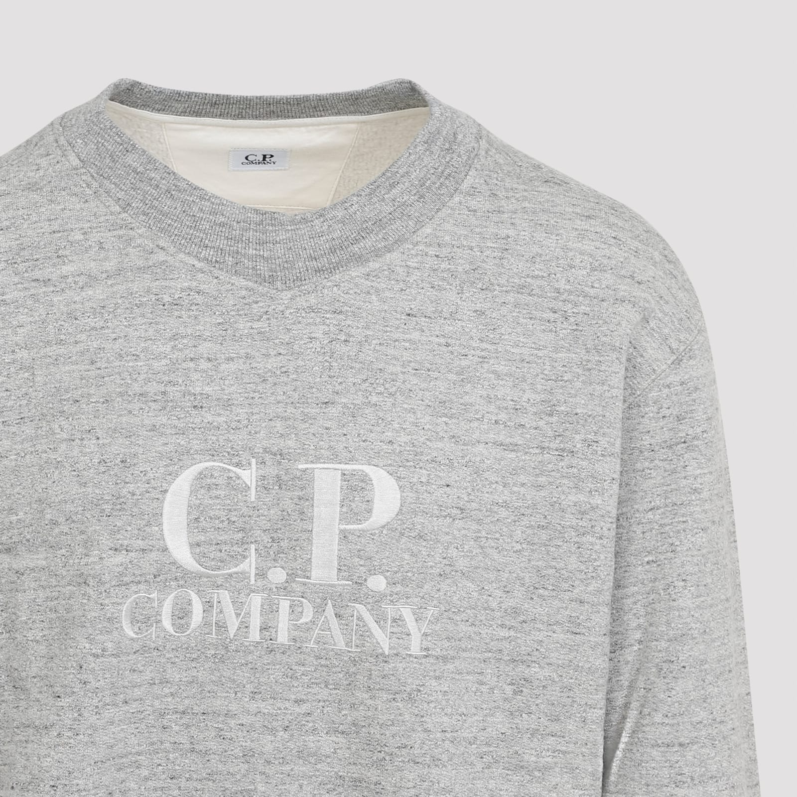 Shop C.p. Company Cotton Crewneck Sweatshirt In Greystone Melange