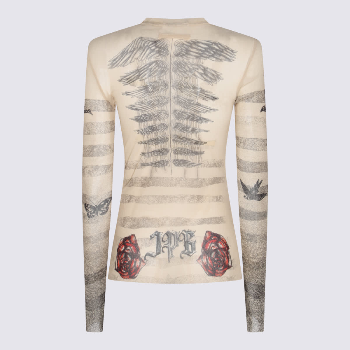 Shop Jean Paul Gaultier Ecru Top In Ecru/black/red