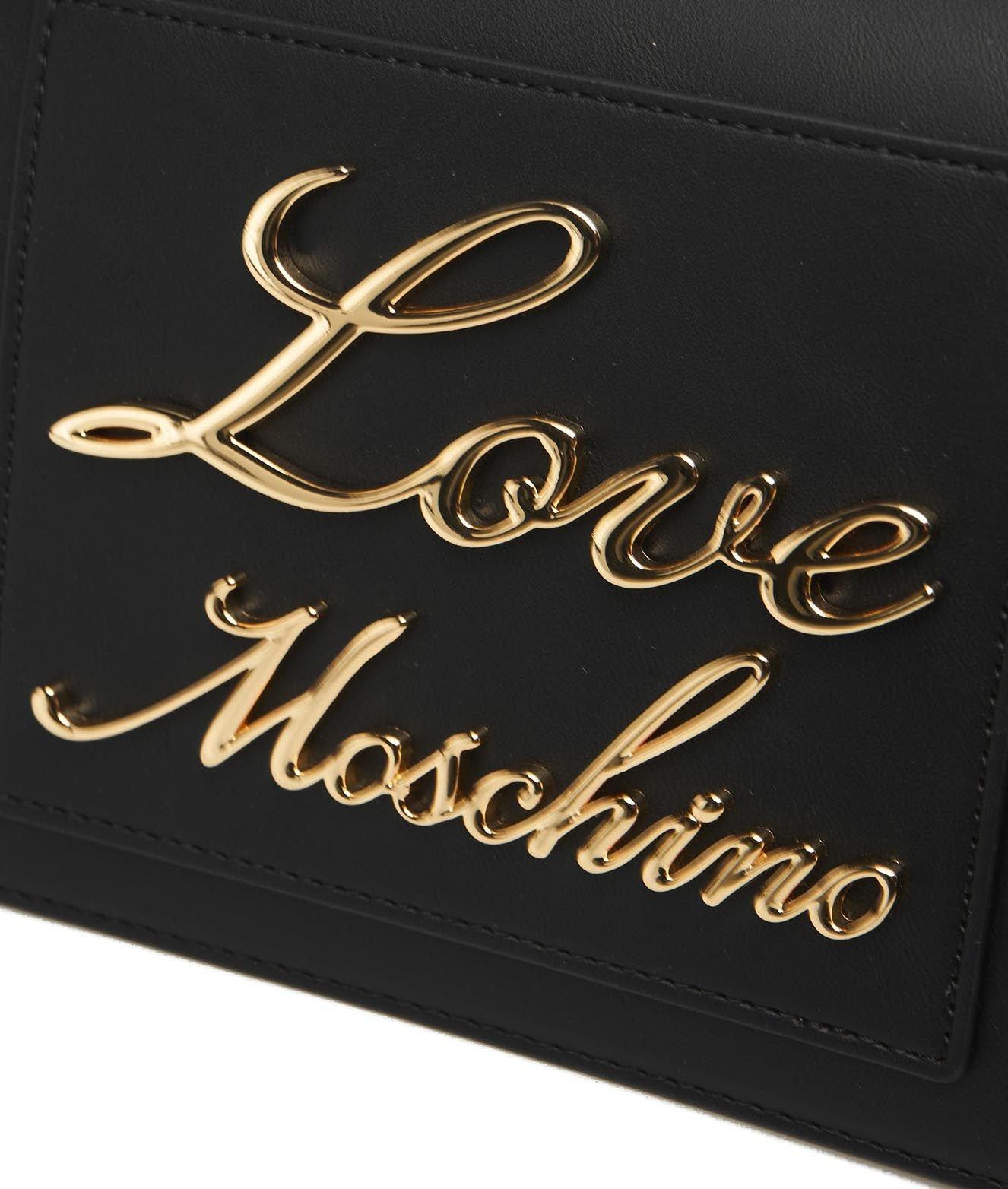 Shop Love Moschino Logo Lettering Chain Linked Shoulder Bag In Nero