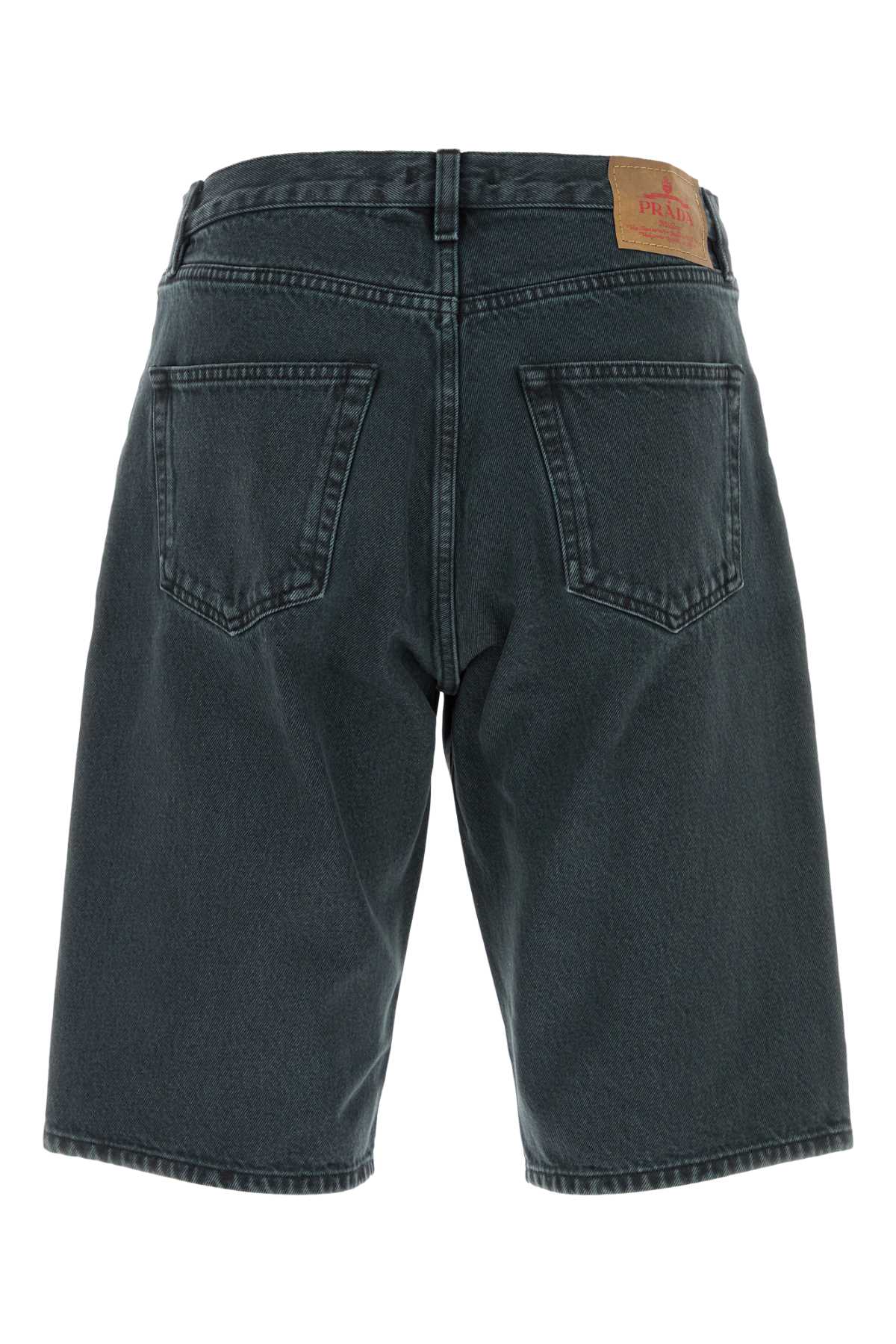 Prada Denim Bermuda Shorts Featuring Belt Loops In Black