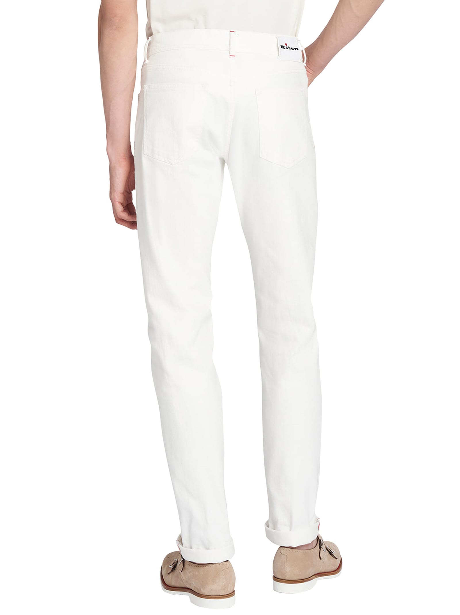 Shop Kiton Trousers Cotton In Cream White