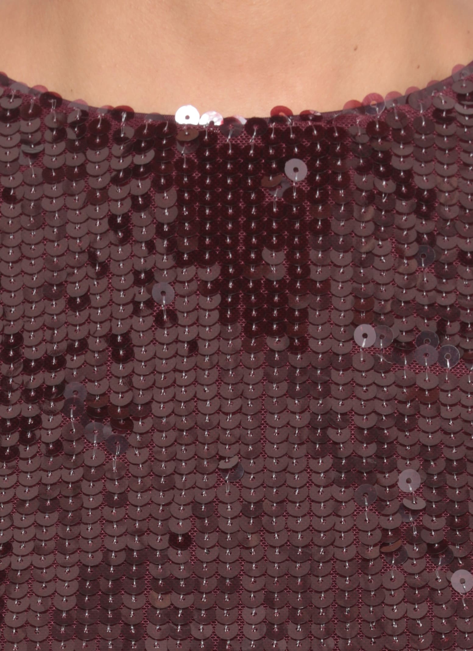 Rotate Birger Christensen Bordeaux Sequin Crewneck Mini Dress With Flared Sleeves In Tech Fabric Stretch Woman In Brown
