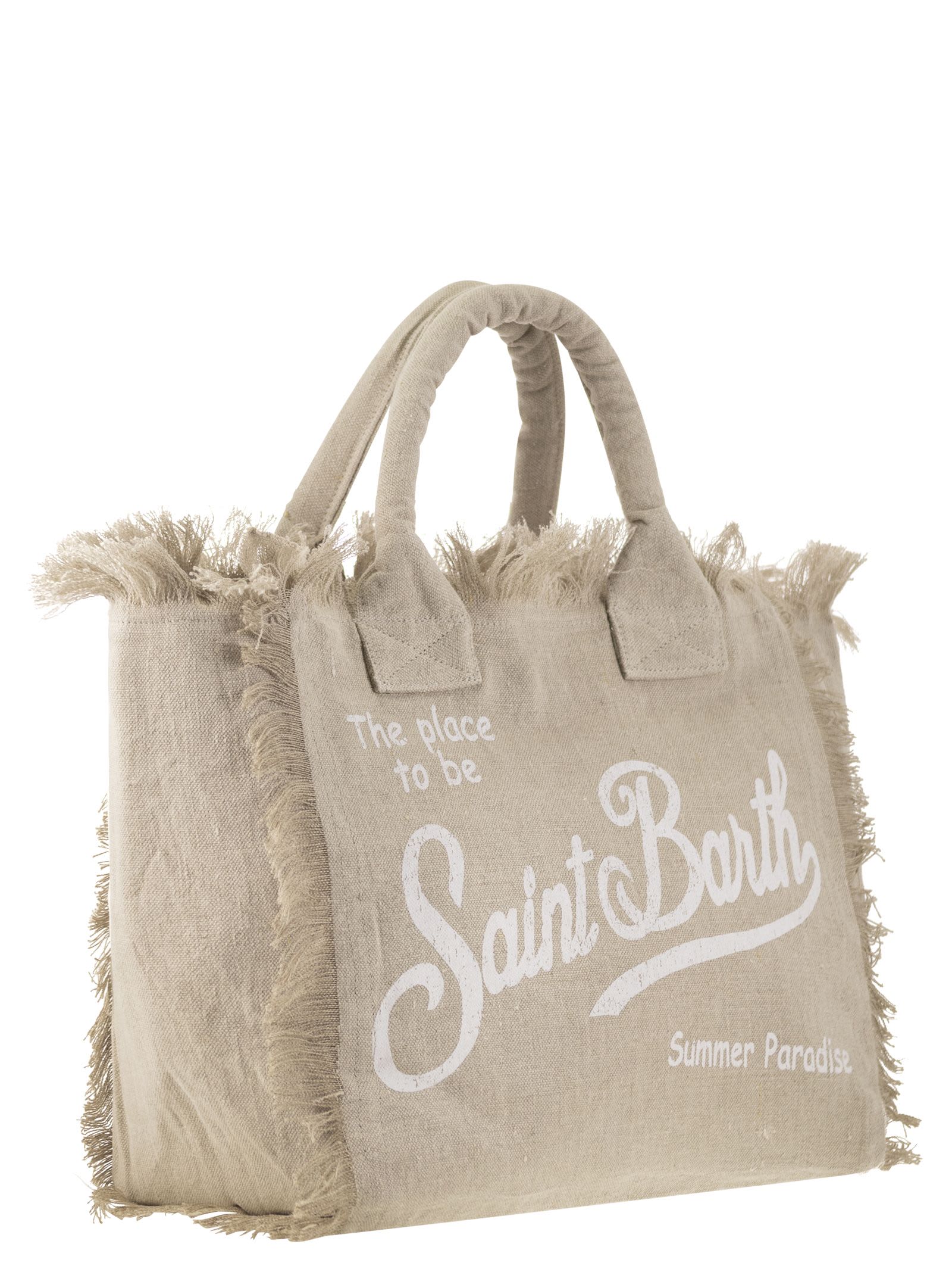 Shop Mc2 Saint Barth Vanity - Linen Tote Bag With Embroidery In Beige