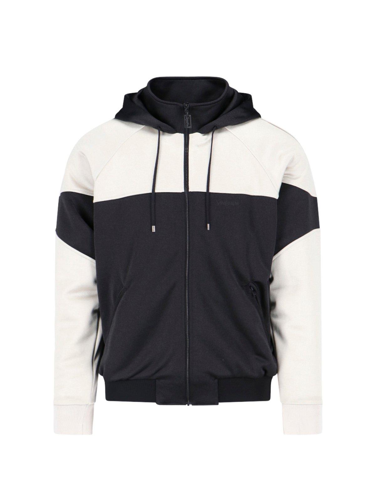 Shop Saint Laurent Panelled Hooded Jacket In Nero Perla