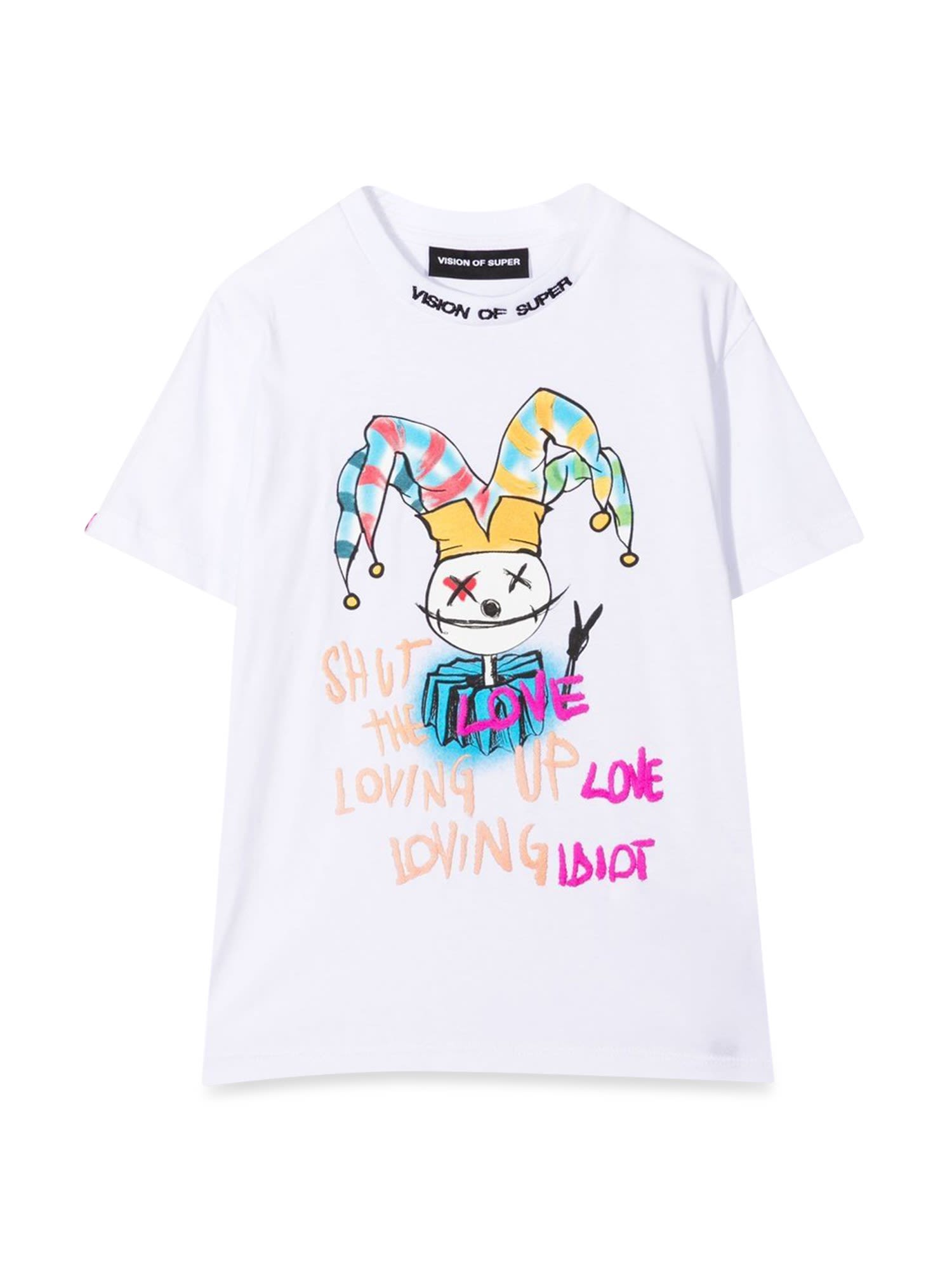 VISION OF SUPER WHITE KIDS T-SHIRT WITH HARLEQUIN PRINT