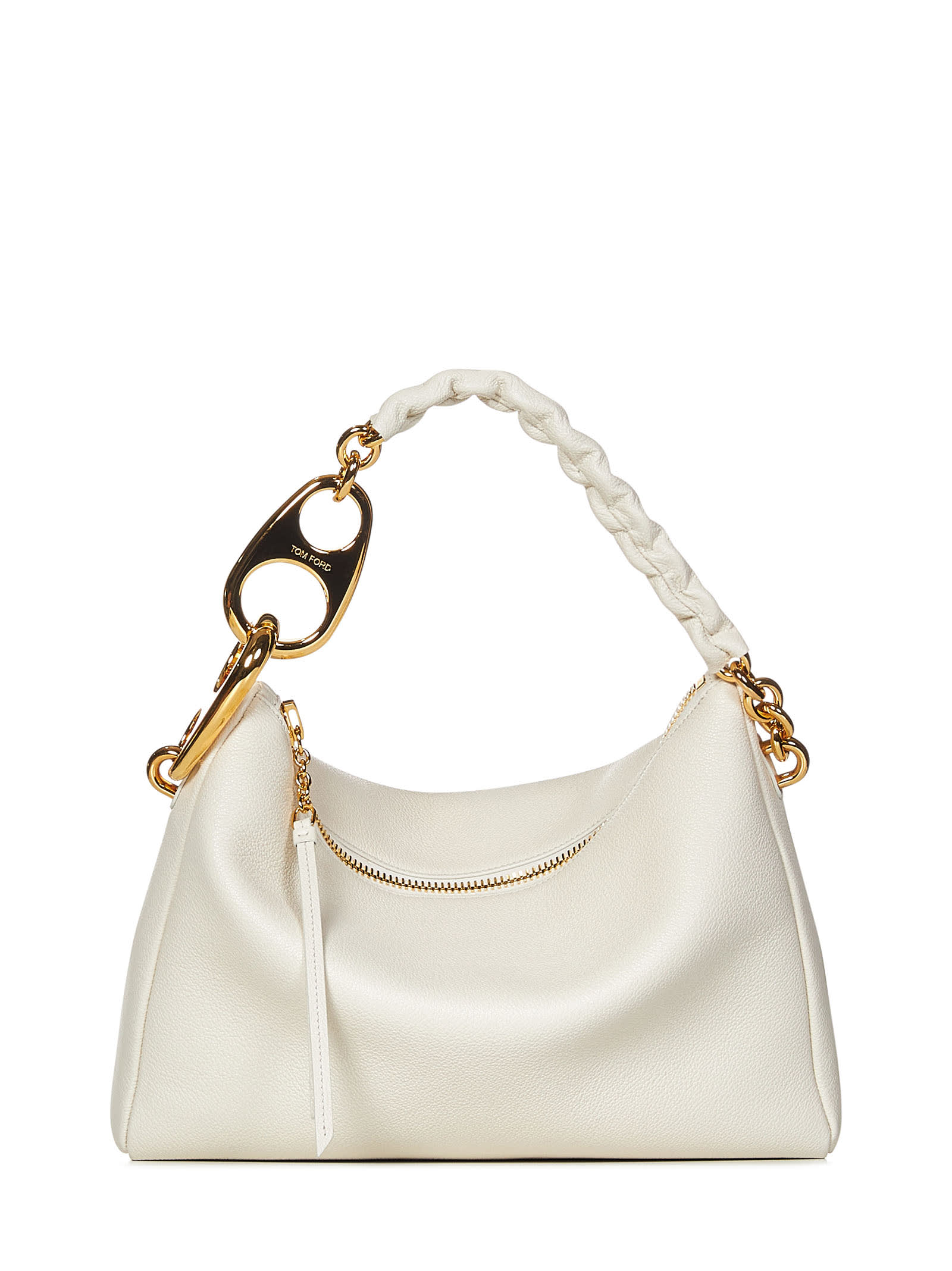 Tom Ford Carine Large Shiny Leather Hobo Bag In White