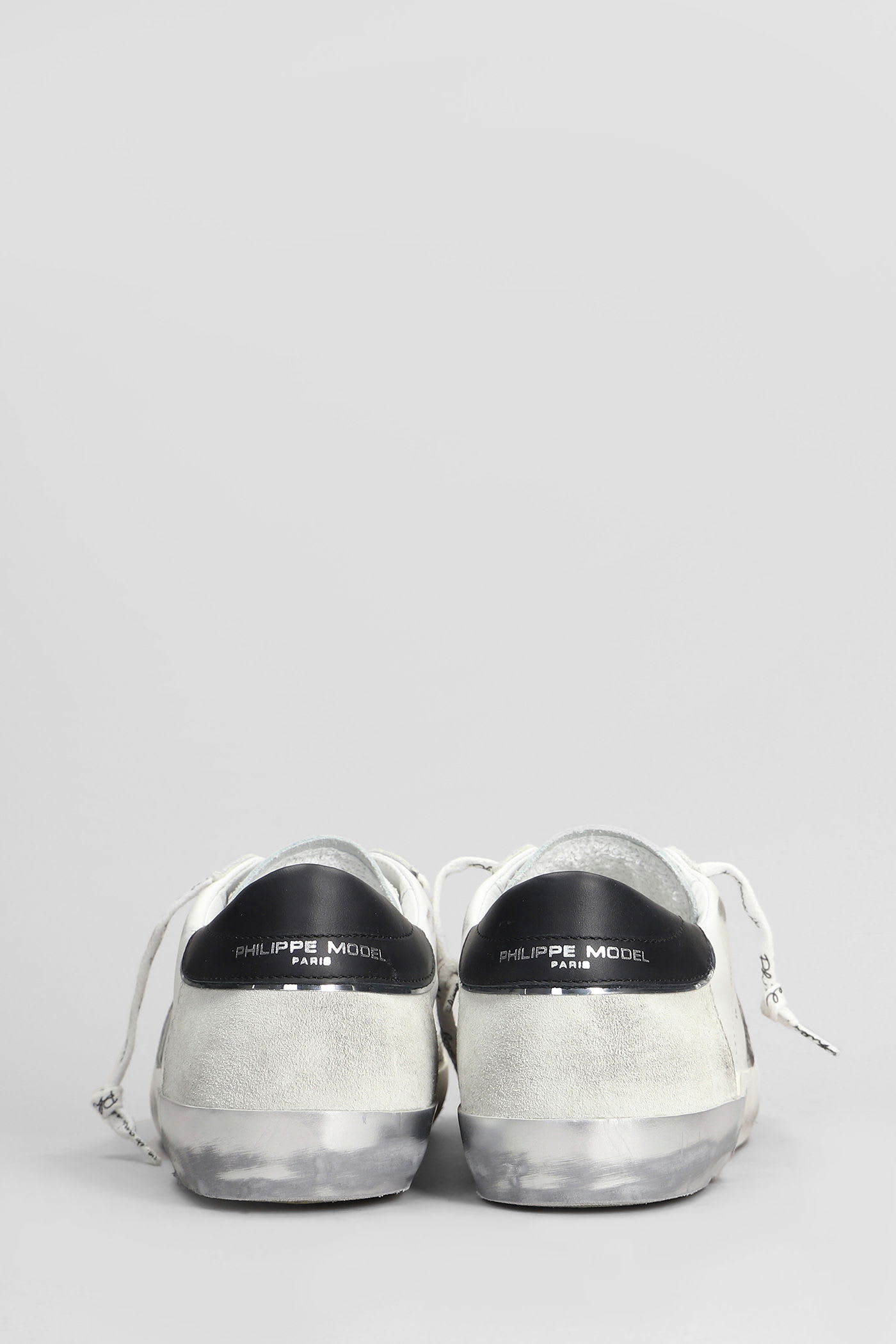 Philippe Model Prsx Low Sneakers In White Suede And Leather In White