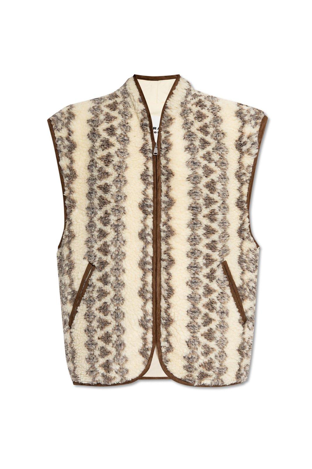 Shop Marant Etoile Patterned Intarsia-knit Vest In Beige