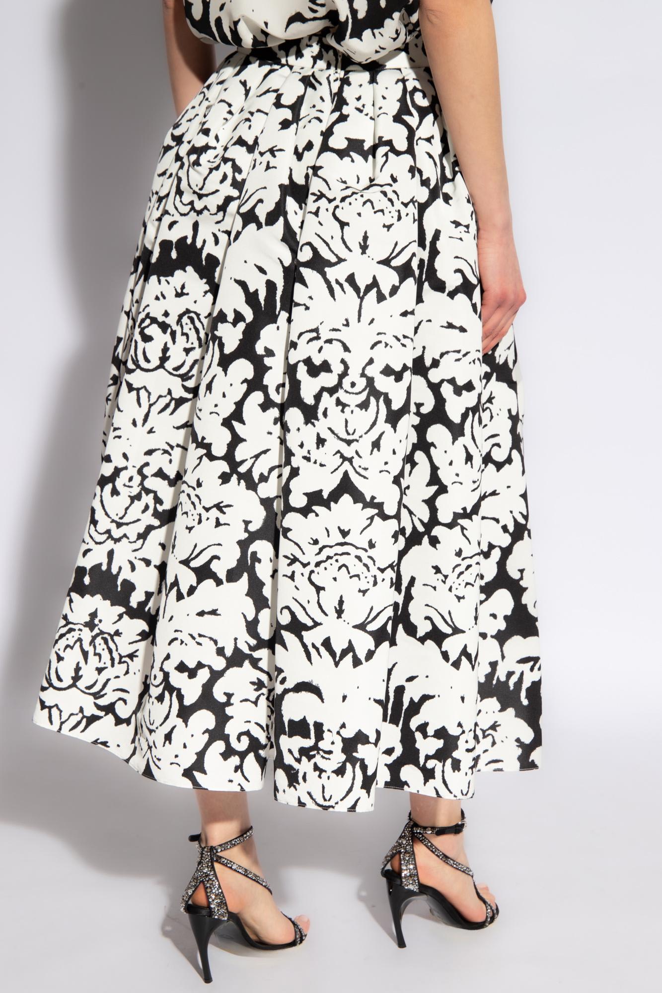 Alexander Mcqueen Pleated Flared Skirt In Black Ivory
