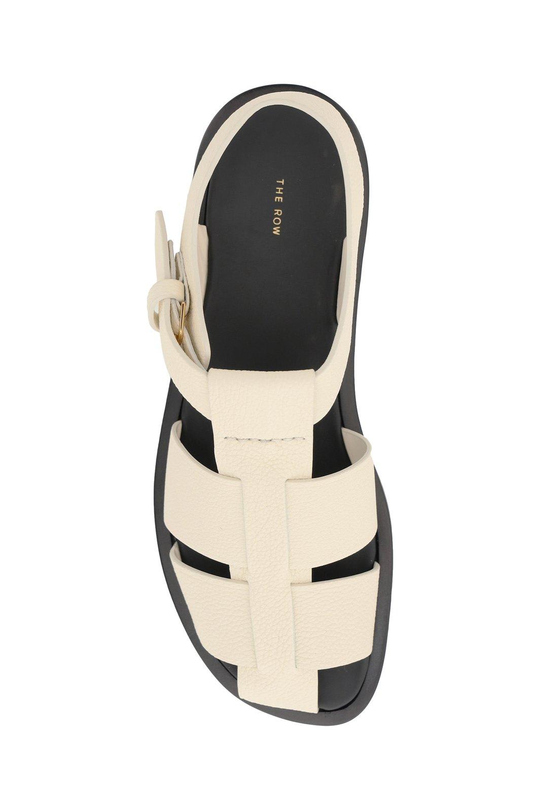 The Row Off-white Leather Fisherman Flat Sandals In Ivr - Ivory