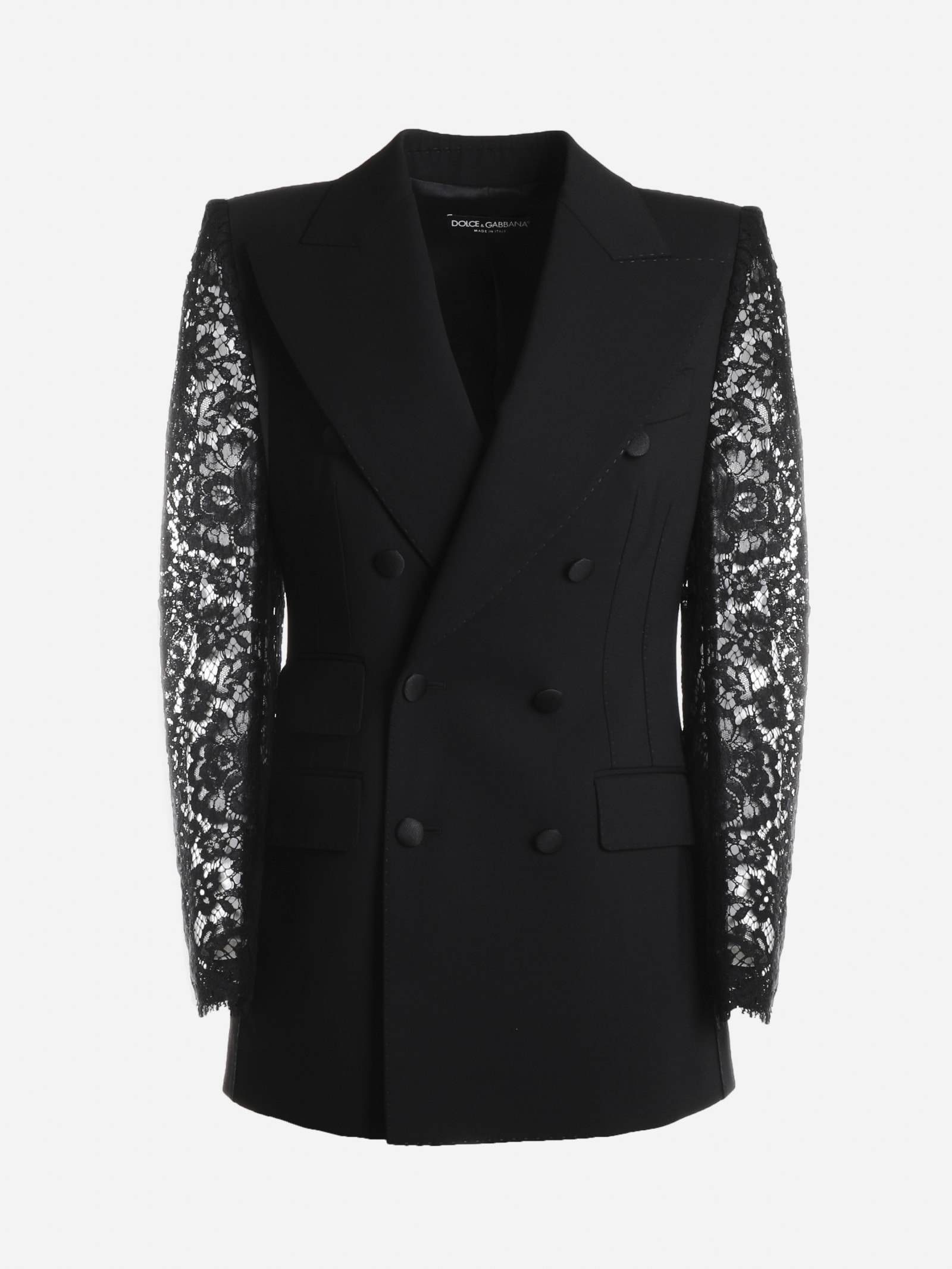 Dolce & Gabbana Double-breasted Woolen Blazer With Lace Sleeves
