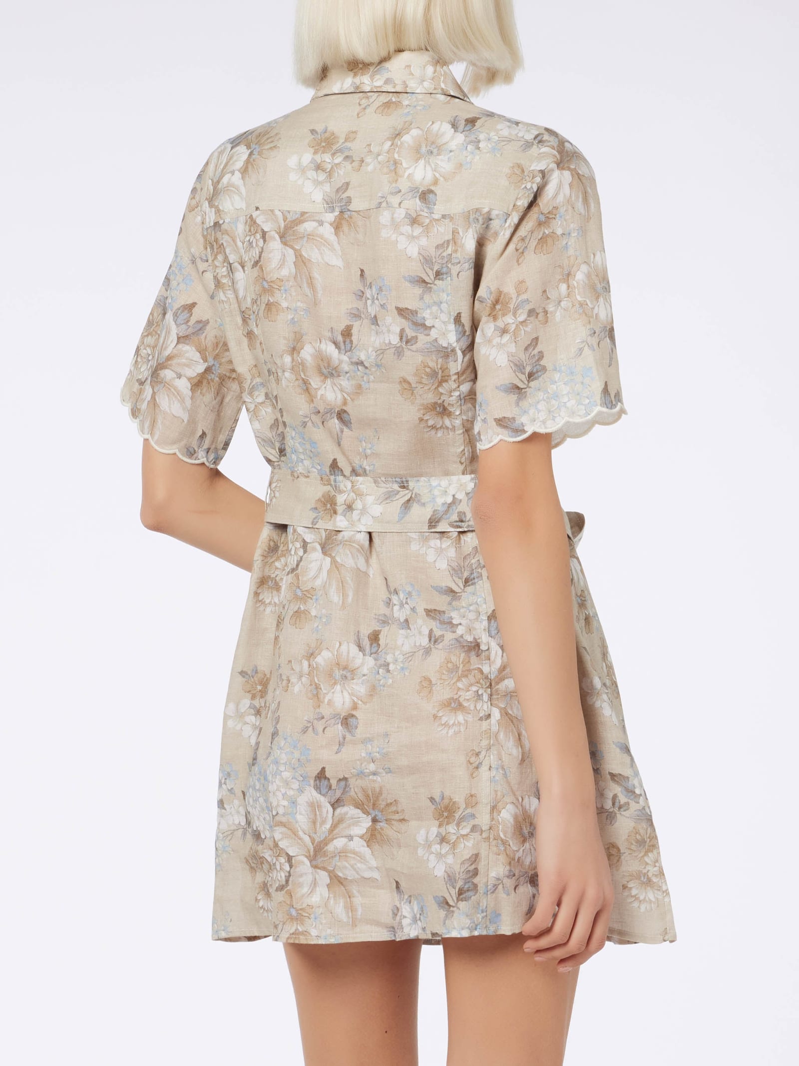 Mc2 Saint Barth Woman Flower Linen Dress Hermione In Beige
