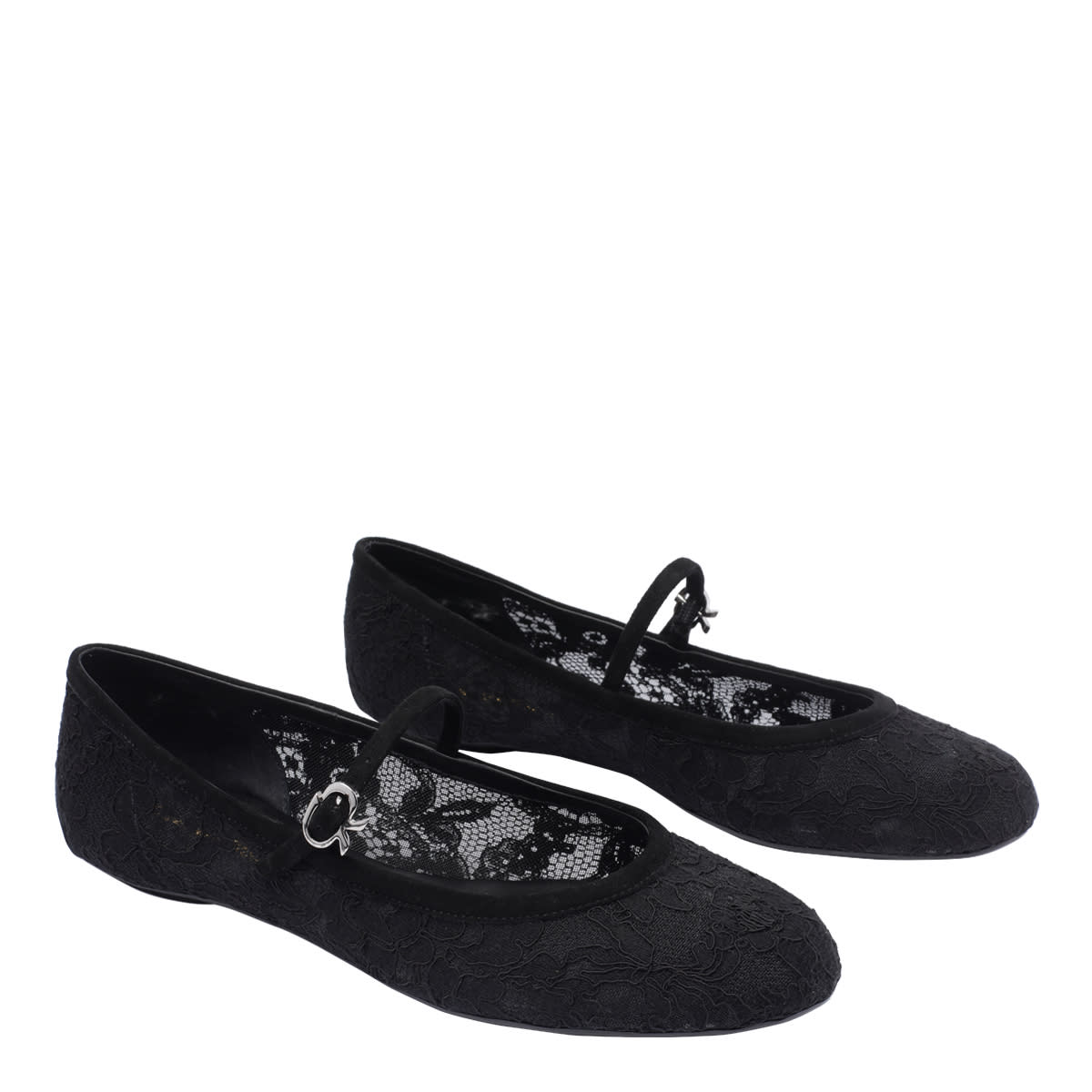 Gianvito Rossi Claudia Suede-trimmed Lace Mary Jane Flats In Black