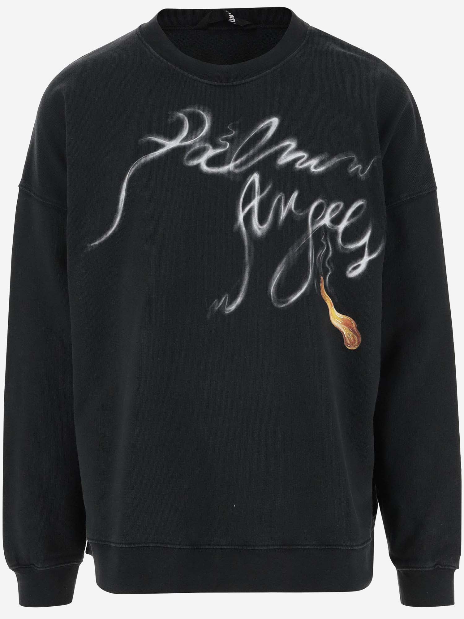 Shop Palm Angels Cotton Sweatshirt With Logo In Black