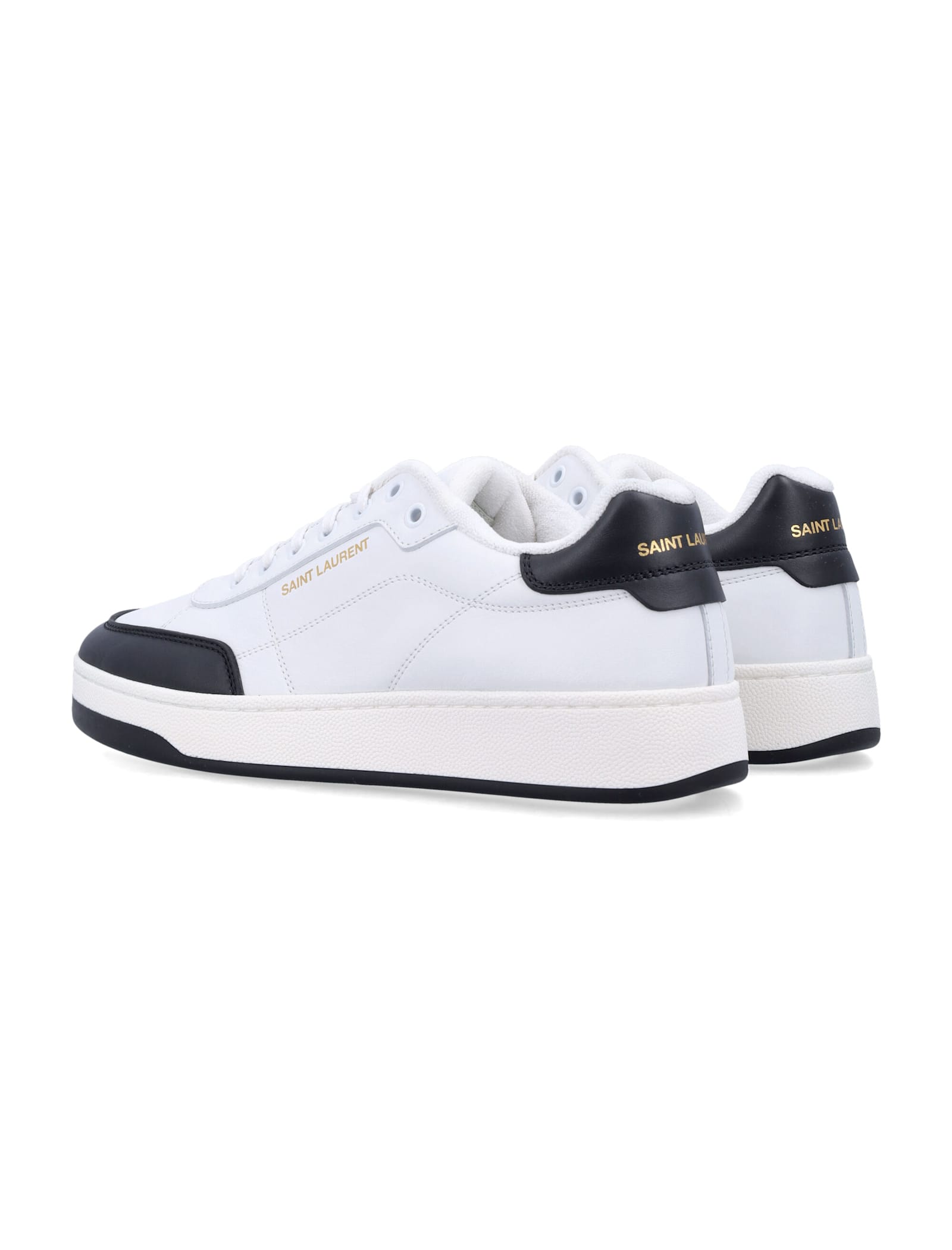 Saint Laurent White And Black Leather Sneakers In White