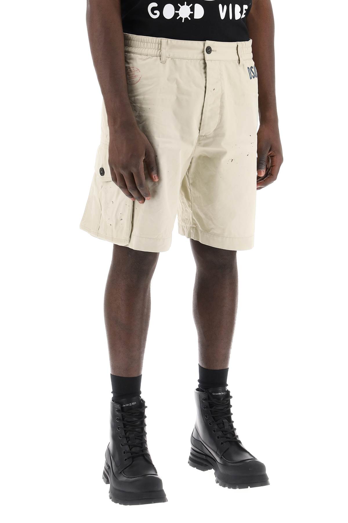 Shop Dsquared2 D2 Stamps 64 Cargo Shorts In Beige