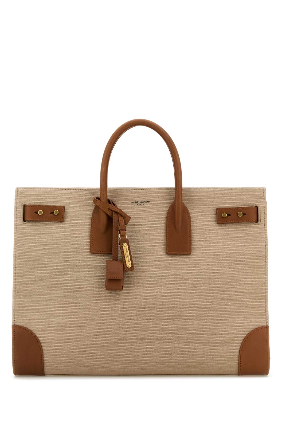 Two-tone Canvas And Leather Large Sac De Jour Handbag