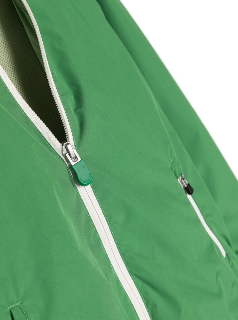 Shop Save The Duck Noel Green Hooded Wind-break Jacket With Logo Patch In Polyeter Boy