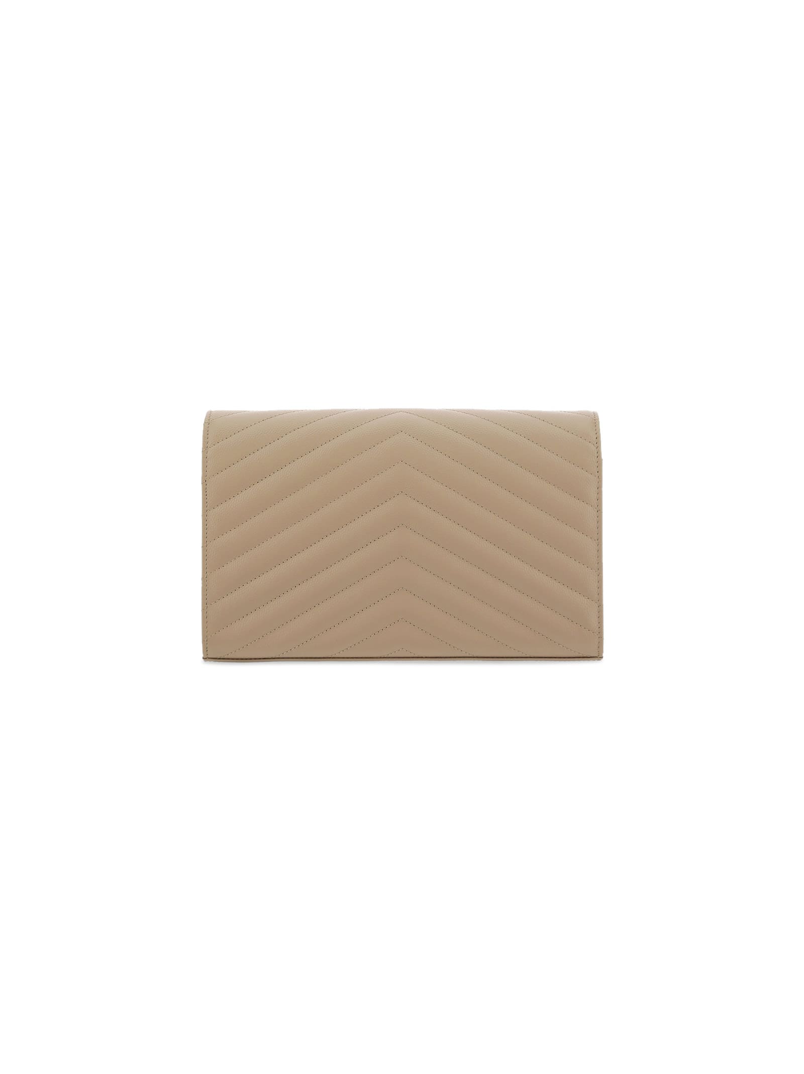 Shop Saint Laurent Monogram Chain Wallet In Beige