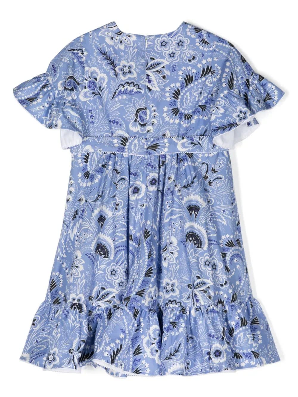 Shop Etro Light Blue Dress With Ruffles And Paisley Print