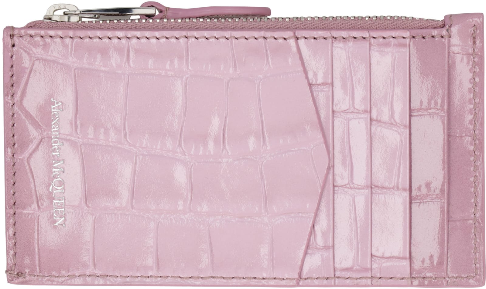 Shop Alexander Mcqueen Skull Printed Leather Card Holder In Pink