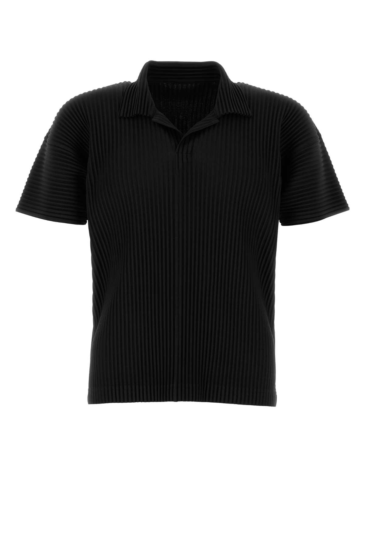 Issey Miyake Ribbed Texture Polo Shirt With Short Sleeves In Black