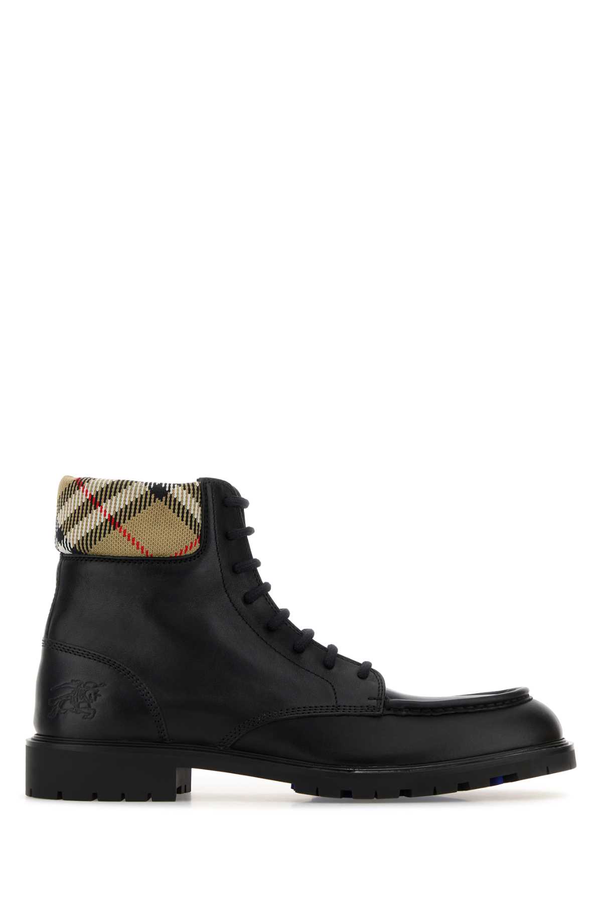 Burberry Ankle Boots With Check Pattern Cuff In Black