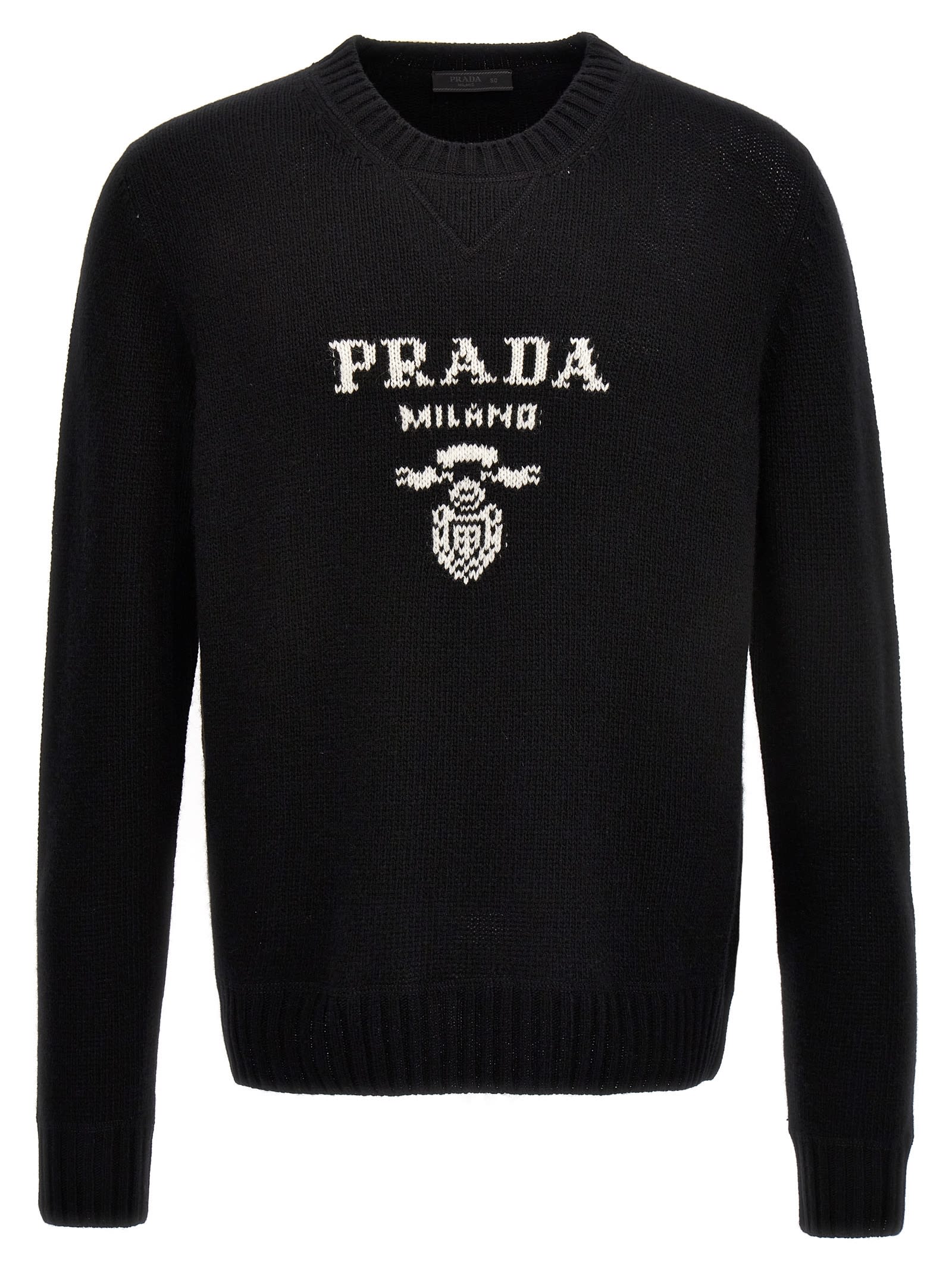 Shop Prada Logo Intarsia Sweater