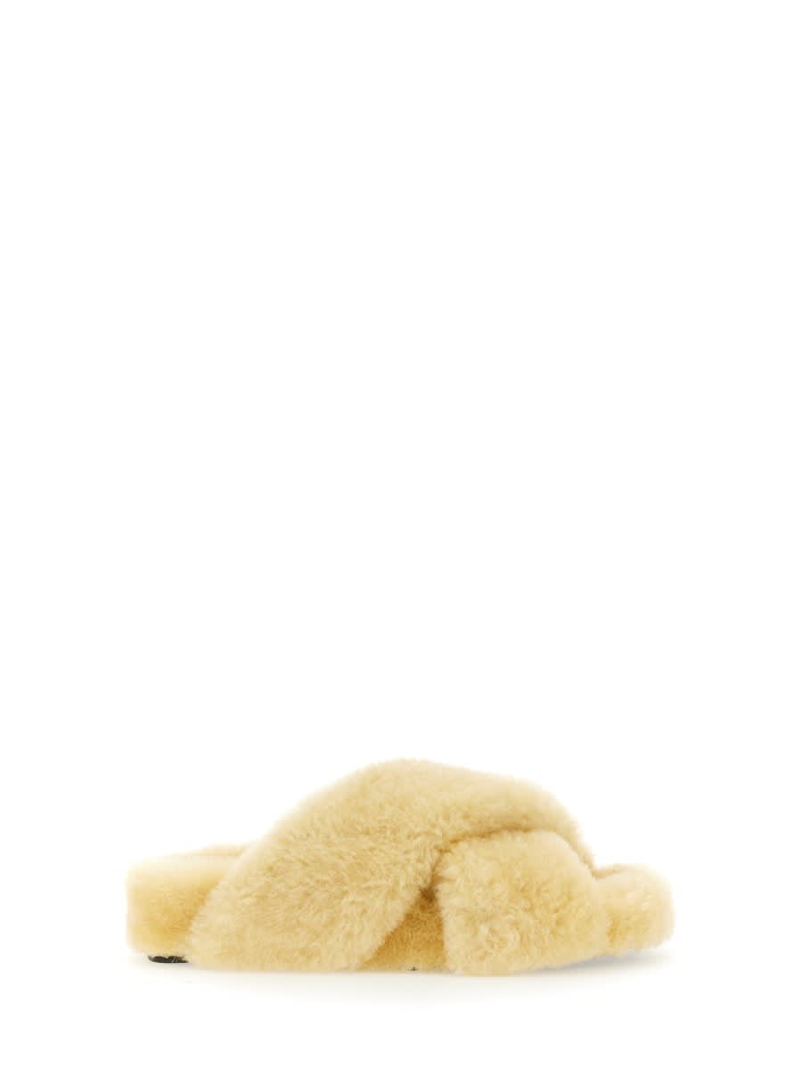 Jil Sander Shearling Slides In Powder