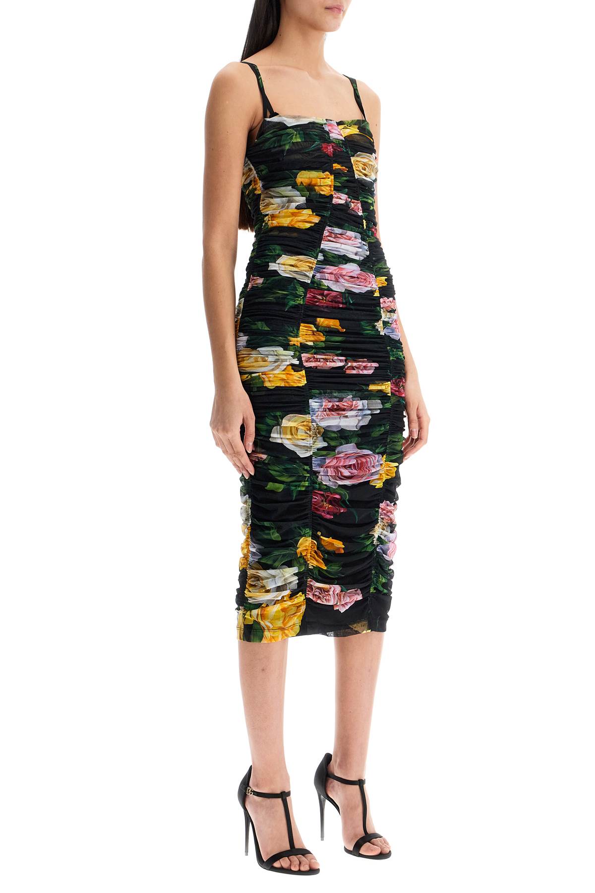 Dolce & Gabbana Paneled Ruched Floral-print Tulle Dress