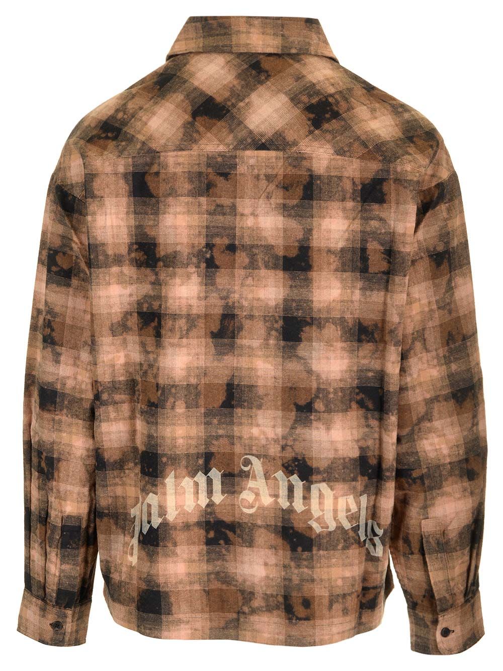 Shop Palm Angels Curved Logo Checkered Shirt In Brown