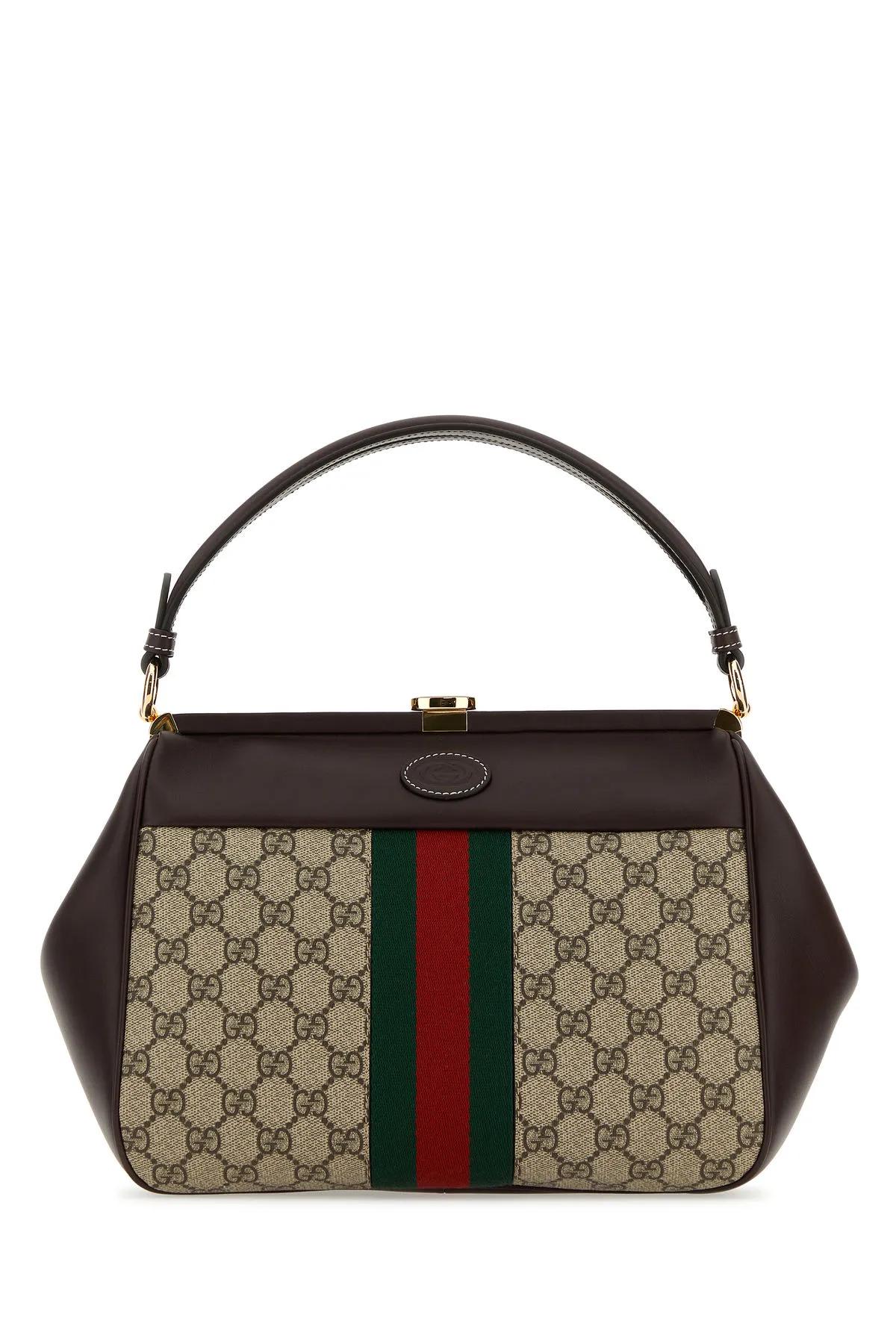 Gucci Gg Supreme Fabric And Leather Handbag