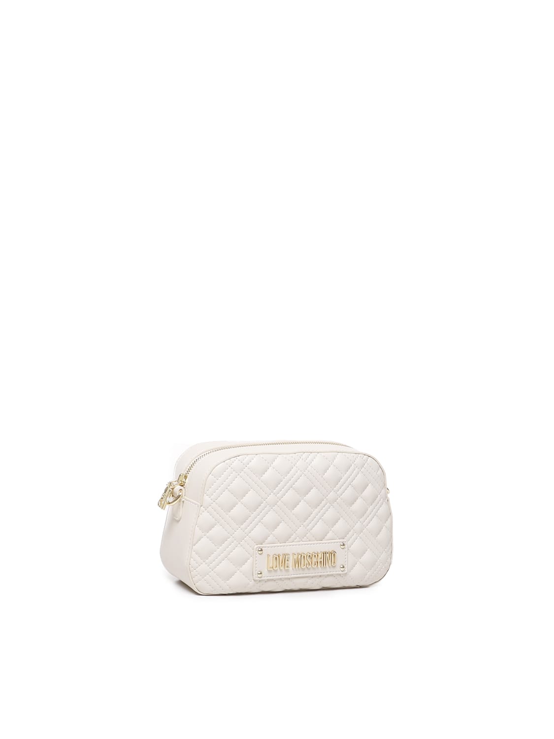 Shop Love Moschino Quilted Bag With Logo In Ivory