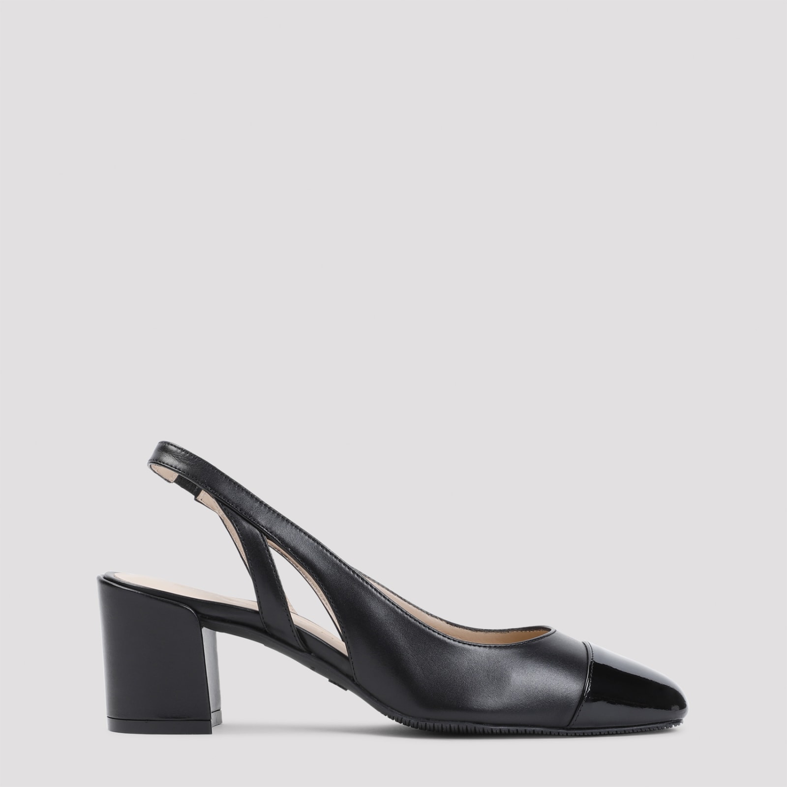 Stuart Weitzman 'sleek' Black Slingback Pumps With Block Heel In Blk Black