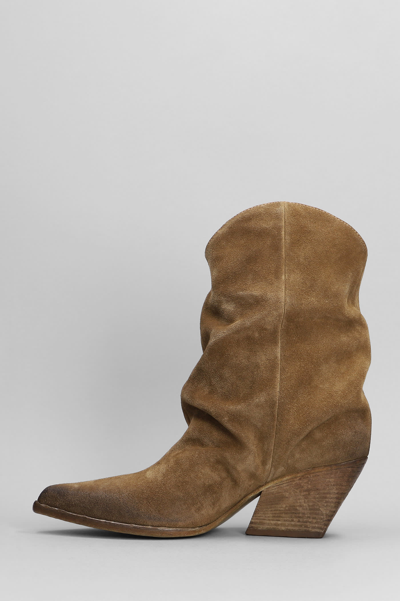 Shop Elena Iachi Low Heels Ankle Boots In Camel Suede