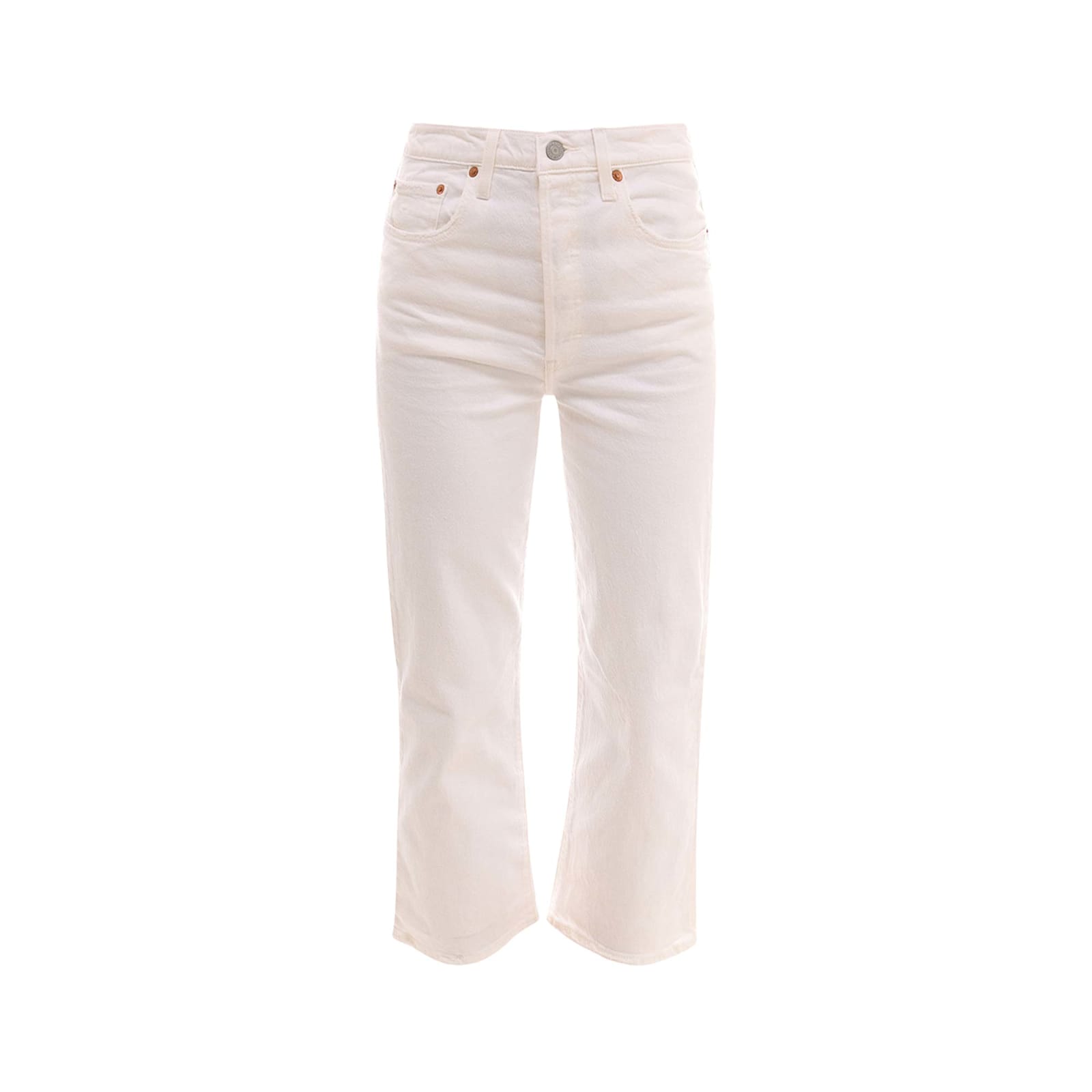 Levi's Levis Womens Ecru Booper No Damage 501 Cropped Straight-leg High-rise Jeans In White